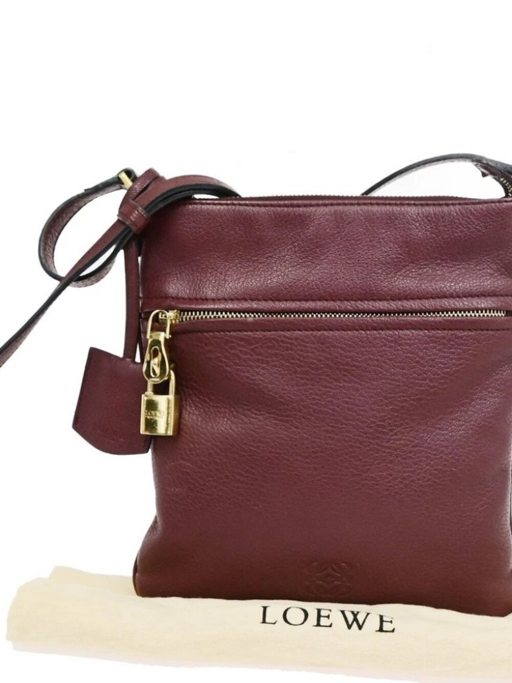 LOEWE Logo Anagram Crossbody Shoulder Bag Leather Red SHW Spain 87CB049